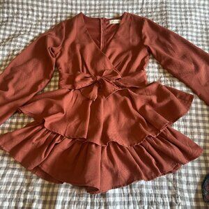 Altar'd State long-sleeved ruffle romper, size XS